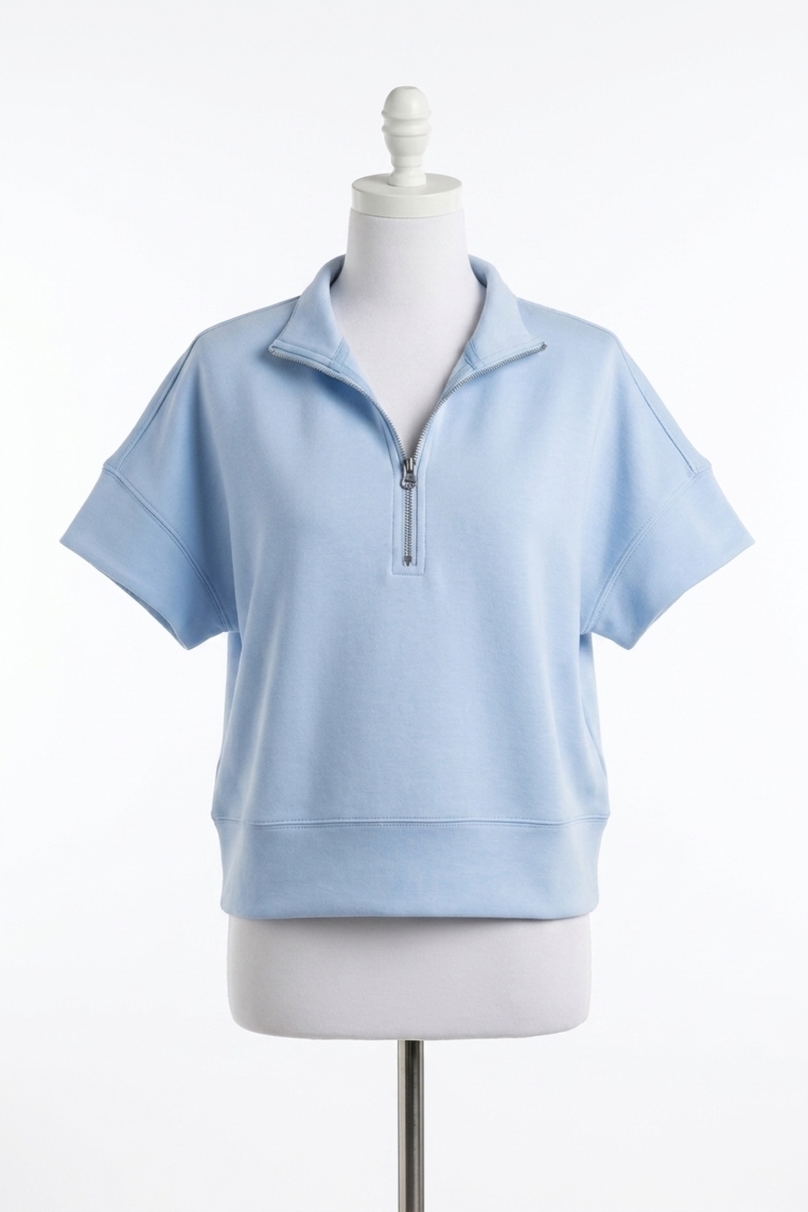 NEW ELLIOTT LAUREN comfort zone quarter zip top in sky blue